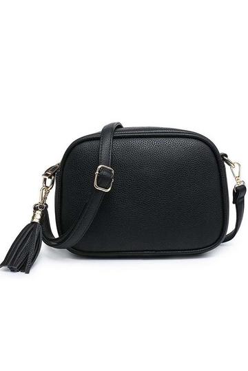 Bright Colour Small Crossbody Camera Bag with Tassel Charm Black