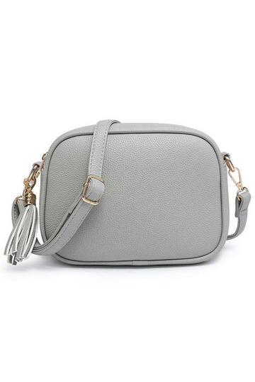 Grey Bright Colour Small Crossbody Camera Bag with Tassel Charm