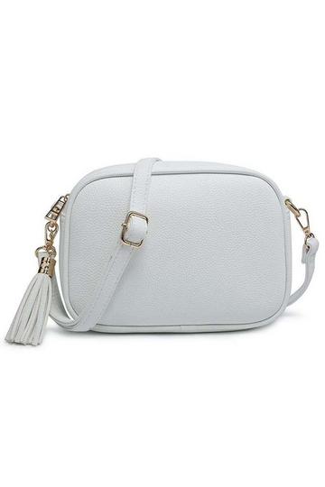 Bright Colour Small Crossbody Camera Bag with Tassel Charm White