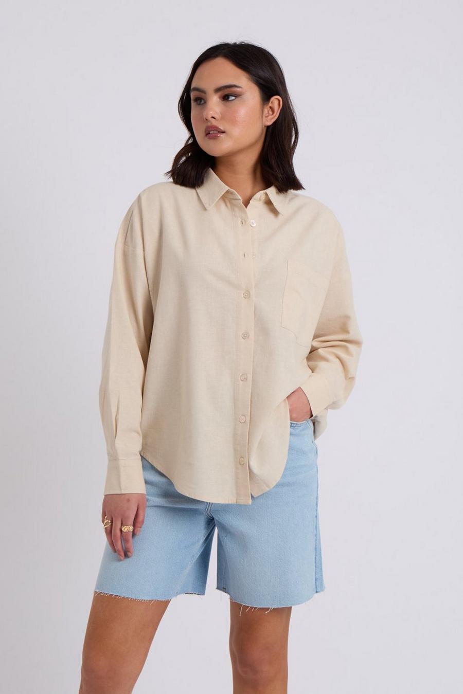 Beige Linen Blend Oversized Shirt