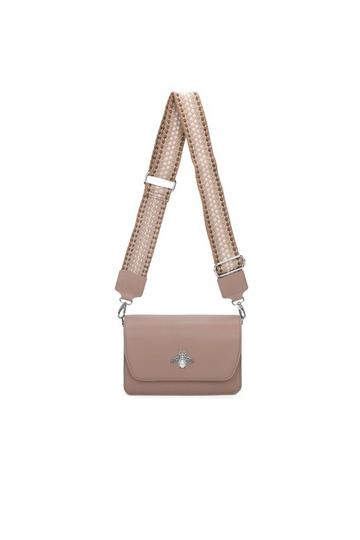 Beige Titty Triple Compartments Canvas Strap Crossbody Bag