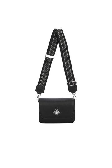 Black Titty Triple Compartments Canvas Strap Crossbody Bag