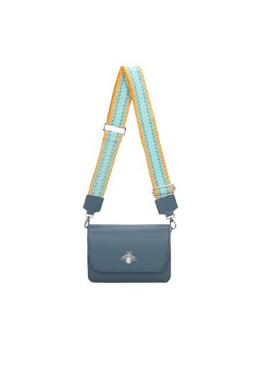 Blue Titty Triple Compartments Canvas Strap Crossbody Bag