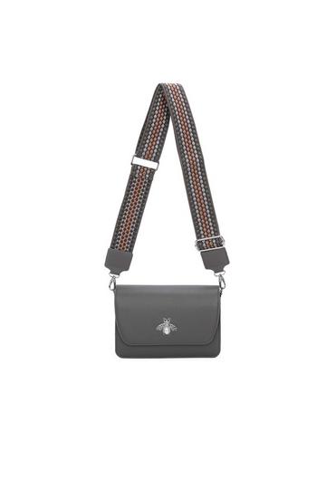 Titty Triple Compartments Canvas Strap Crossbody Bag Dark Grey