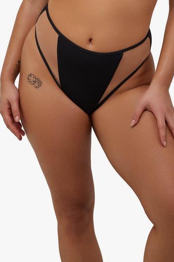 Eloise Black High-Waist High-Leg Bikini Bottoms With Nude Mesh Black