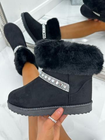 Crystal Deluxe Diamond Snugg Style Boots Black