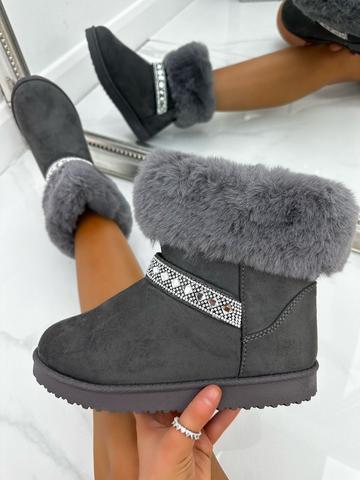 Crystal Deluxe Diamond Snugg Style Boots Grey