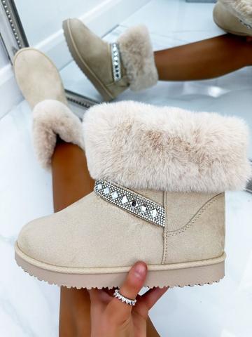 Crystal Deluxe Diamond Snugg Style Boots Nude