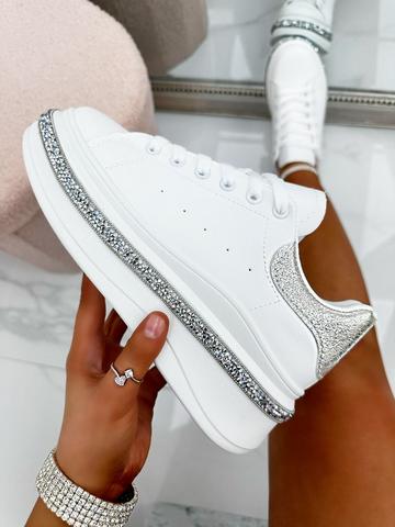 Chunky Crystal Trim Trainers White