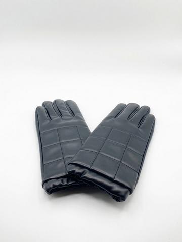 Black Quilted PU Leather Gloves