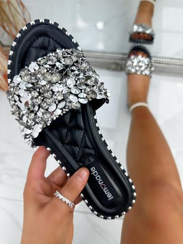 Crystal Clustered Sliders Black