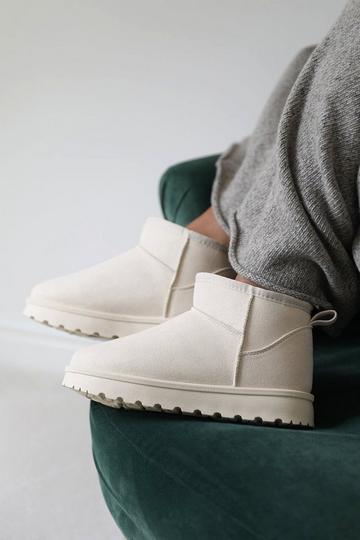 'Pine' Faux Fur Lining Ankle Boots Cream