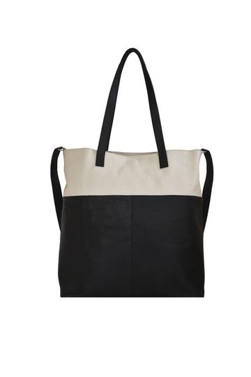 Black Camel Brown Colour Block Medium Leather Tote Shoulder Bag