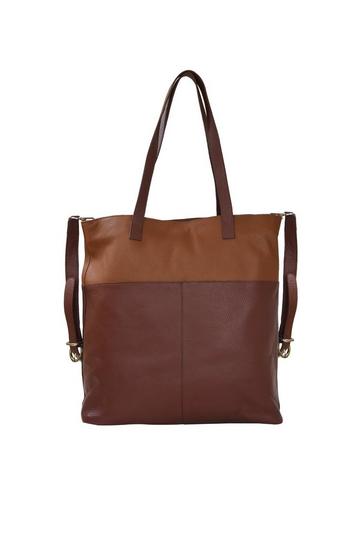 Camel Brown Colour Block Medium Leather Tote Shoulder Bag Camel