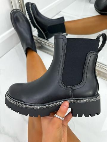 Crystal Trim Chelsea Boot Black