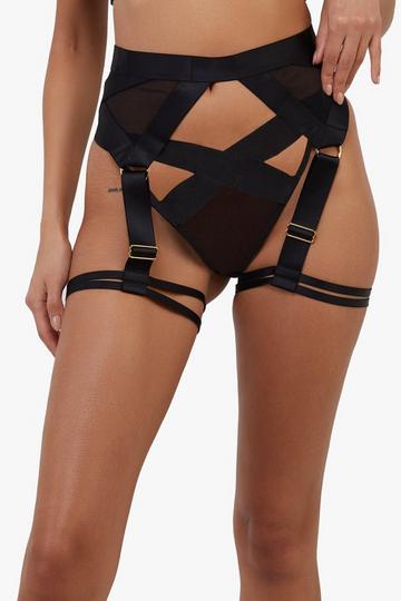 Etta Black Mesh & Elastic Multi-Strap Harness Suspender Black