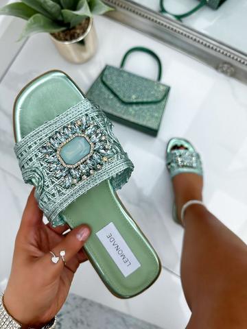 Crystal Bloom Sliders Mint