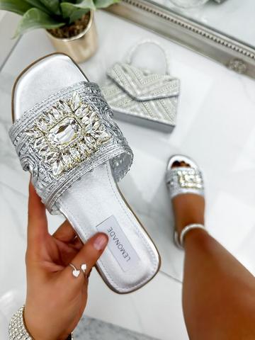 Crystal Bloom Sliders Silver