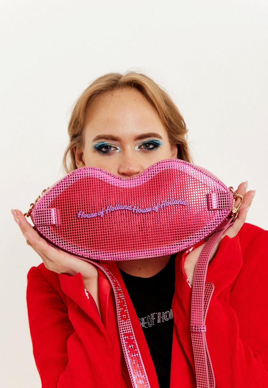 Lip Shape Shoulder Bag In Pink With Acrylic Front