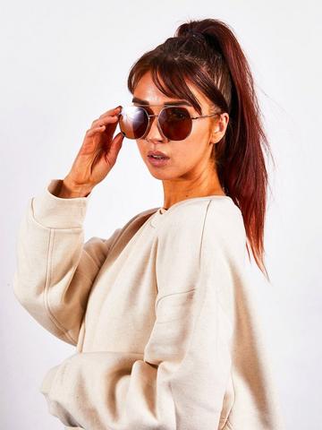 Oversized Rounded Aviator Style Sunglasses Brown