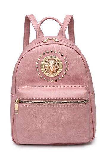 Pink Lion Head Detail Lightweight Travel School Backpack Bag