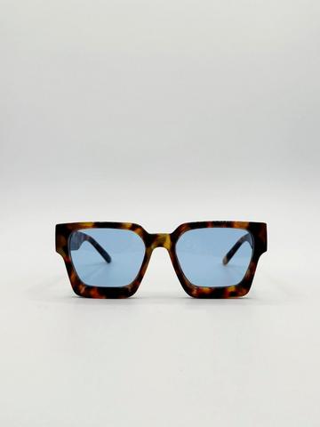 Chunky Oversize square Sunglasses in Tortoiseshell with Blue Lenses Brown