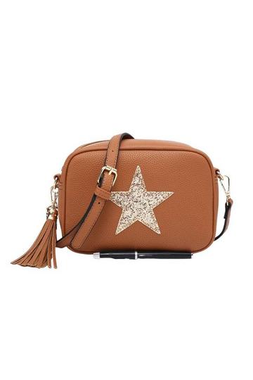 Sparky Shiny Glitter Star Tassel Charm Crossbody Bag With Tassel Charm Brown