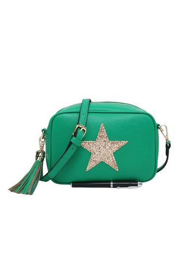 Green Sparky Shiny Glitter Star Tassel Charm Crossbody Bag With Tassel Charm