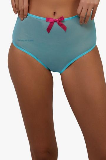 Cleo Contrast Stitch Mesh Retro High Waisted Brief Blue