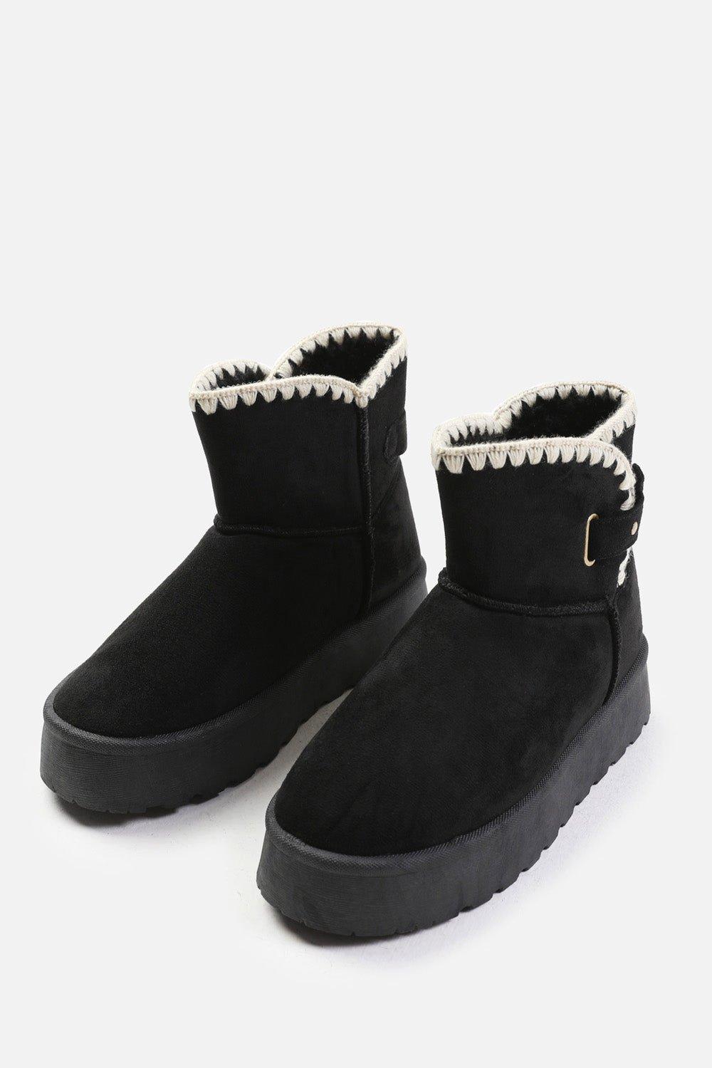 Zyla Flatform Fur Lining Ankle Boot With Velcro Fastening