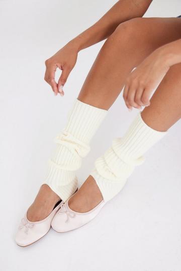 Ribbed Knitted Leg Warmers with Slits Cream