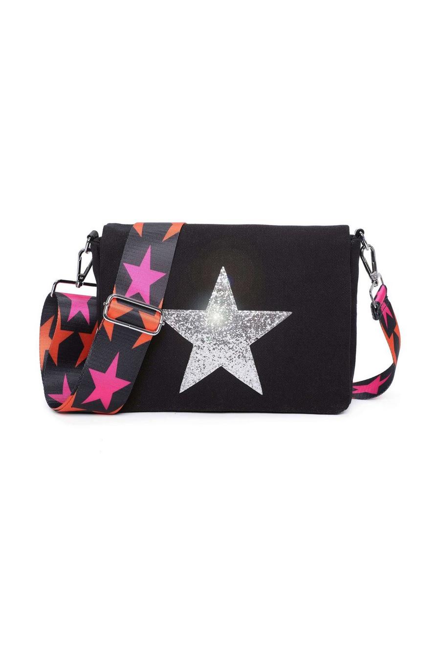 Black Small Shiny Glitter Star Canvas Crossbody Bag