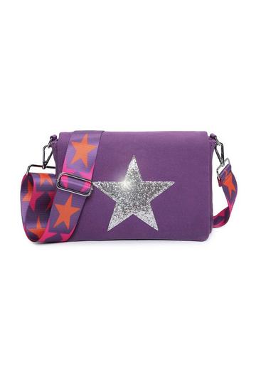 Purple Small Shiny Glitter Star Canvas Crossbody Bag