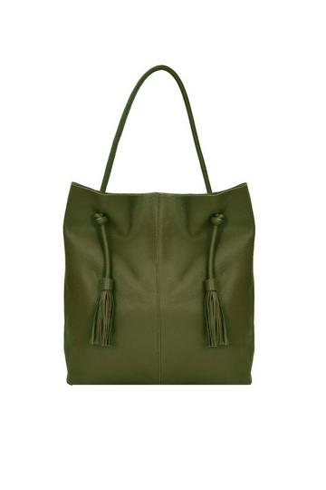 Green Olive Green Drawcord Leather Hobo Shoulder Bag