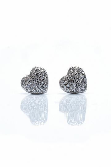 Silver Crystal Love Me Heart Stud Earrings