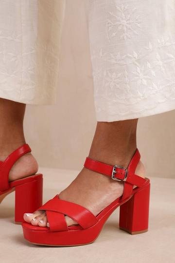 Red 'Marcia' Wide Fit Statement Platform Strappy Block High Heels Shoes