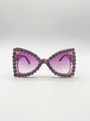 Oversized Triangular Crystal Gem Sunglasses in Purple Purple