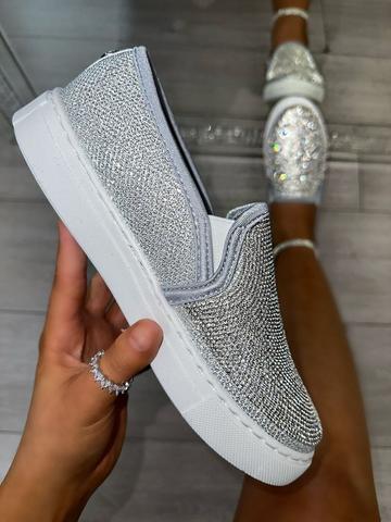 Crystal Envy Slip On Trainers Silver Silver