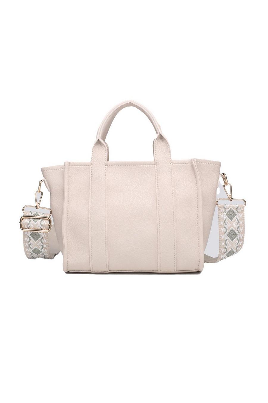 Beige Medium Size Roomy  Double Handle Tote Handbag  Shoulder Bag With Canvas Strap