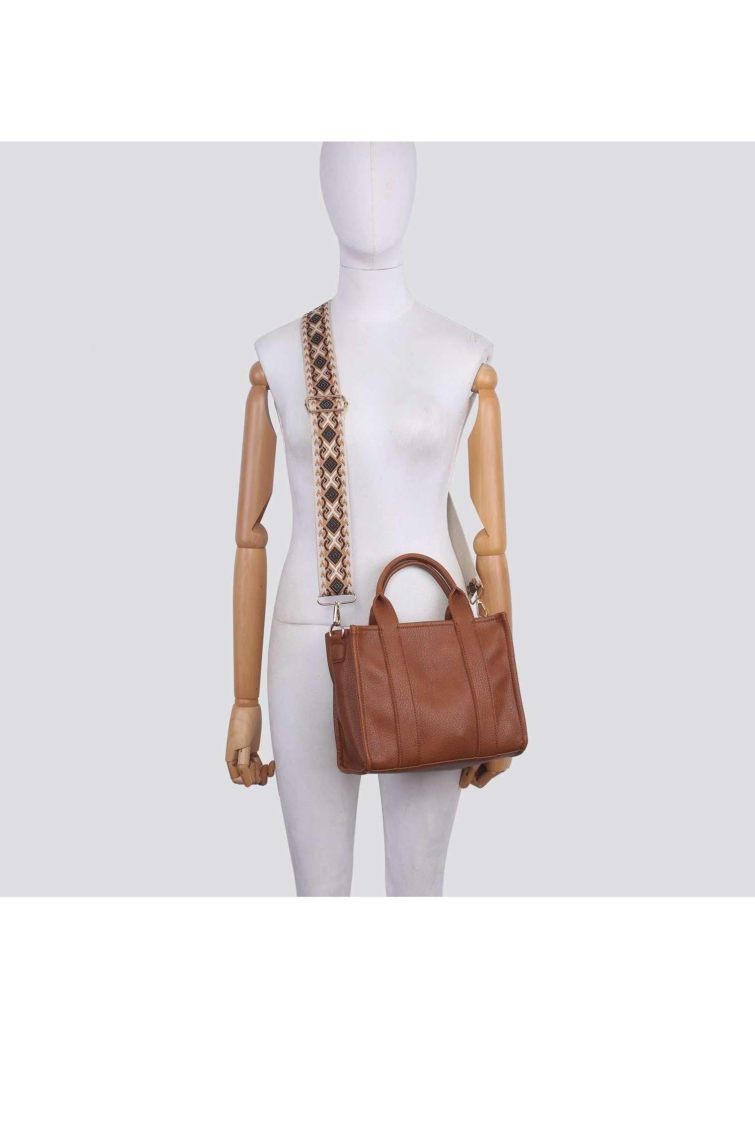 Medium Size Roomy Double Handle Tote Handbag Shoulder Bag With Canvas Strap boohoo UK