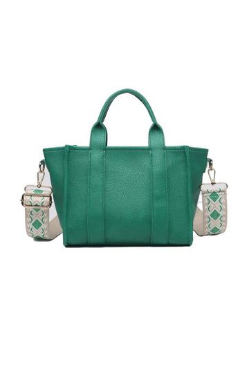 Green Medium Size Roomy Double Handle Tote Handbag Shoulder Bag With Canvas Strap