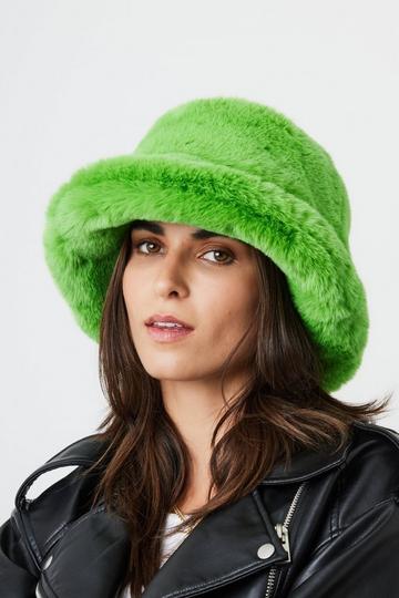 Green Oversized Faux-Fur Plush Bucket Hat