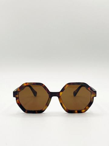 Tortoiseshell oversized Hexagon frame sunglasses Brown