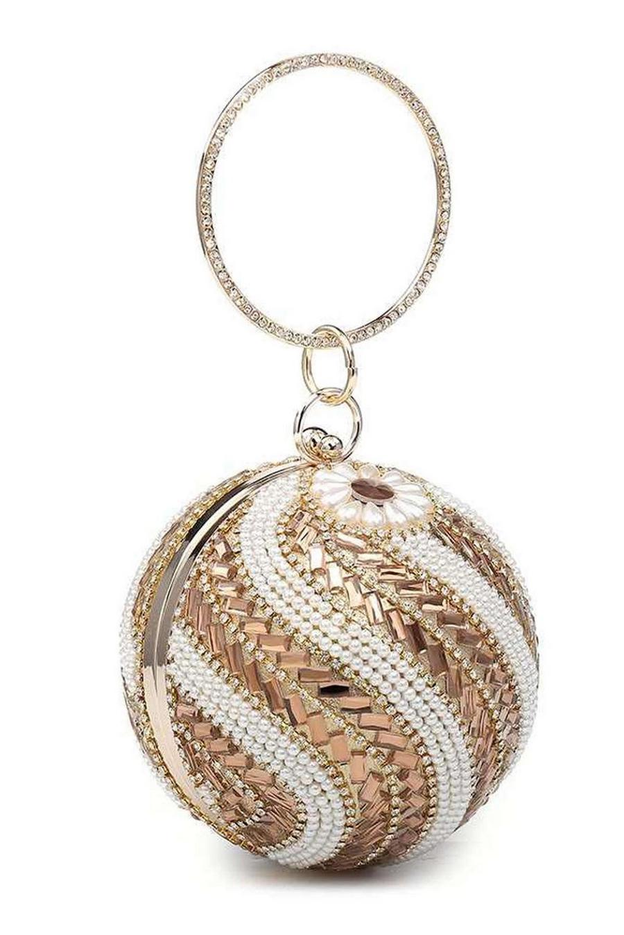 Gold Ball Shape Spiral Crystals Pattern Clutch Bag image number 1