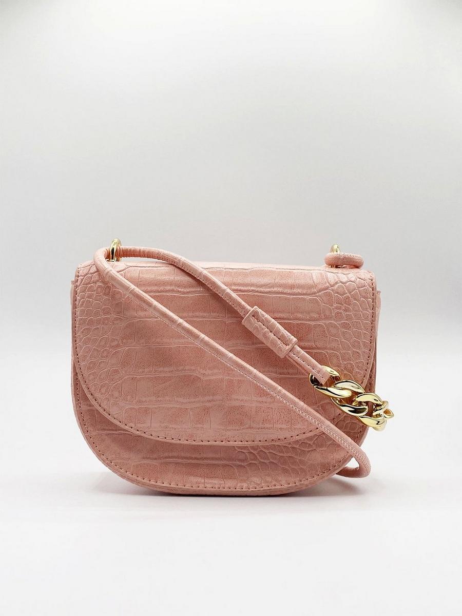 Dusty pink Oval Shoulder Bag with chain detailing