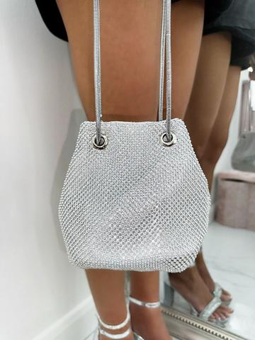 Silver Crystal Mini Slouch Bag