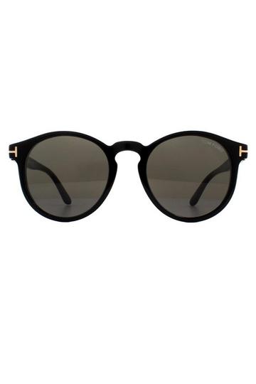 Black Round Shiny Black Grey Smoke Sunglasses