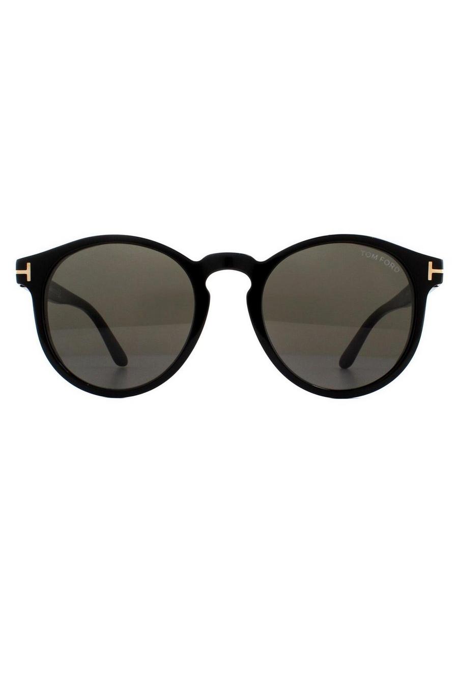 Round Shiny Black Grey Smoke Sunglasses