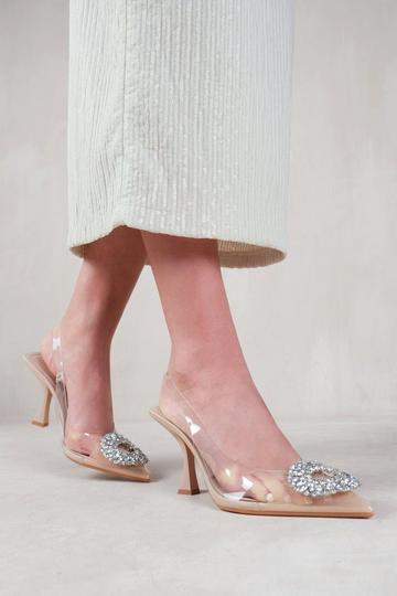 'Opal' Perspex Low Heel Sandals With Embellished Detail Nude