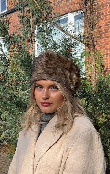 Faux Fur Headband in Brown Brown